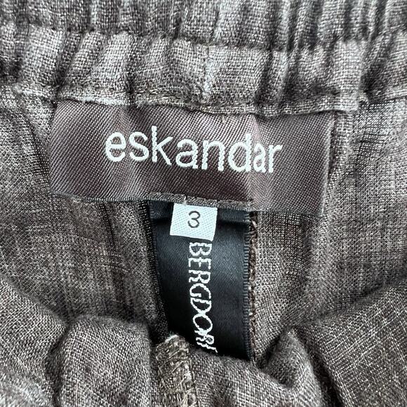 Eskandar Brown 100% Linen Lagenlook Pull On Wide Leg Trouser Pants Size 3 - Picture 5 of 7